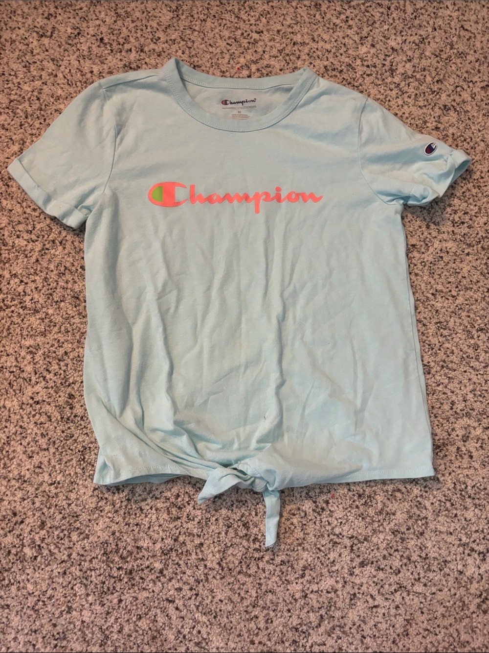 Girls Med Champion Blue Short Sleeve Front Tie T Shirt